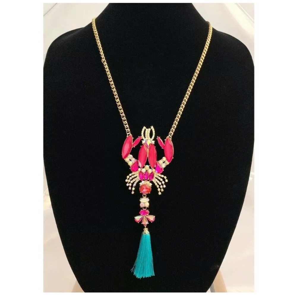 NWT Betsey J LOBSTER Gold Tone Crystals Necklace